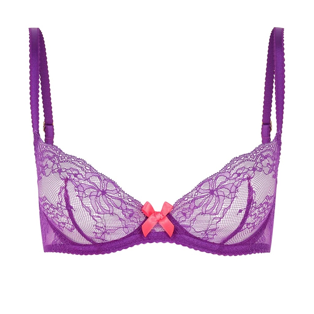 Agent Provocateur Isedora Purple Lace Bra with Pink Bow